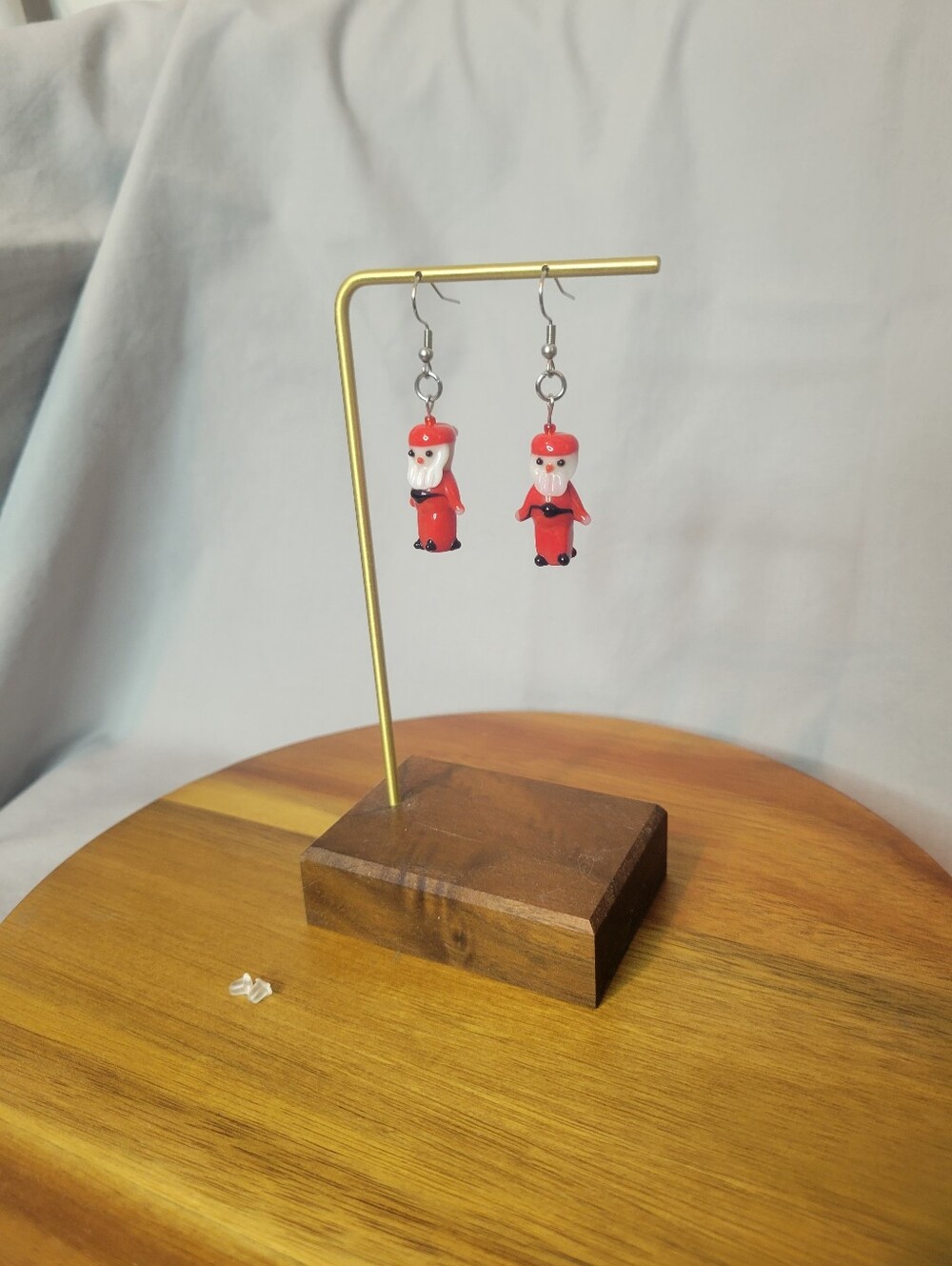 Hand Crafted Red Santa Father Christmas Charm Earrings Glass & Stainless Steel